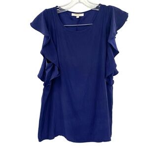 Britt Ryan Blue Silk Ruffle Flutter Blouse Small